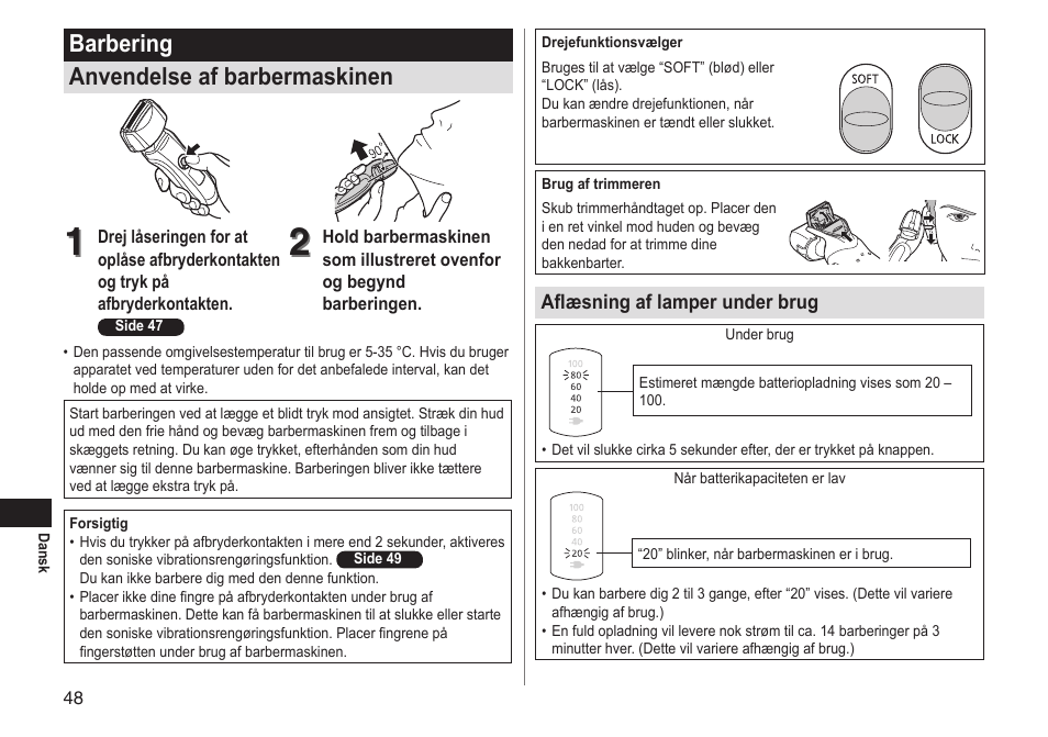Barbering anvendelse af barbermaskinen | Panasonic ESLT31 User Manual | Page 48 / 124