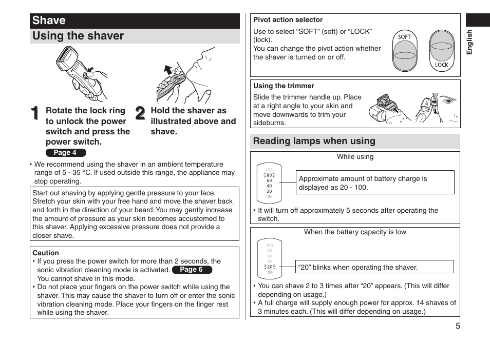 Shave using the shaver | Panasonic ESLT31 User Manual | Page 5 / 124