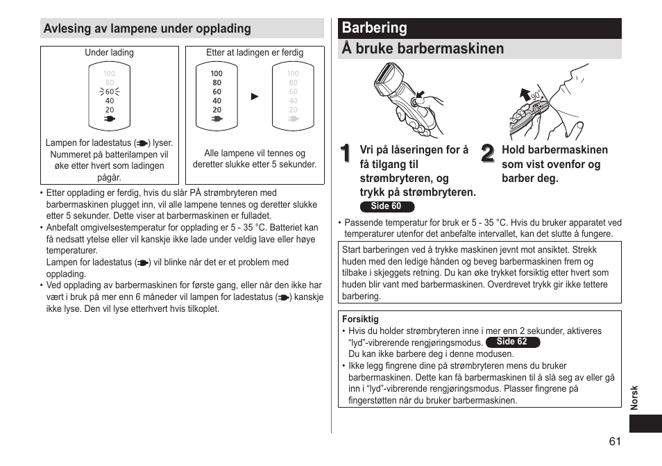 Barbering å bruke barbermaskinen | Panasonic ESLT31 User Manual | Page 61 / 124
