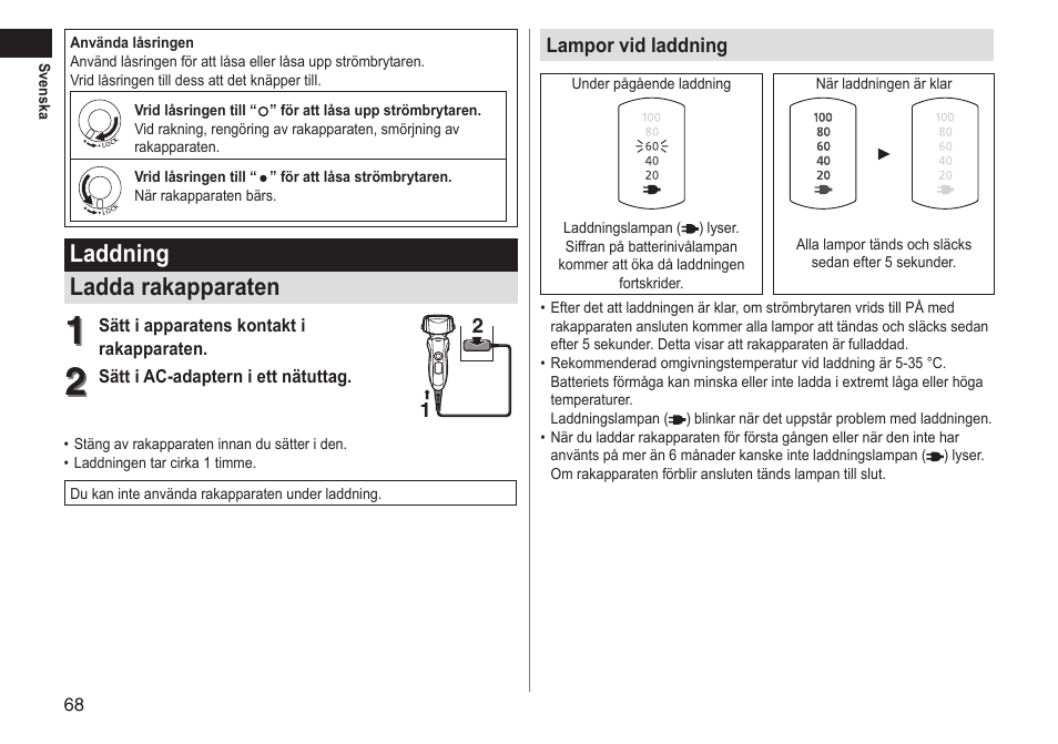 Laddning ladda rakapparaten | Panasonic ESLT31 User Manual | Page 68 / 124