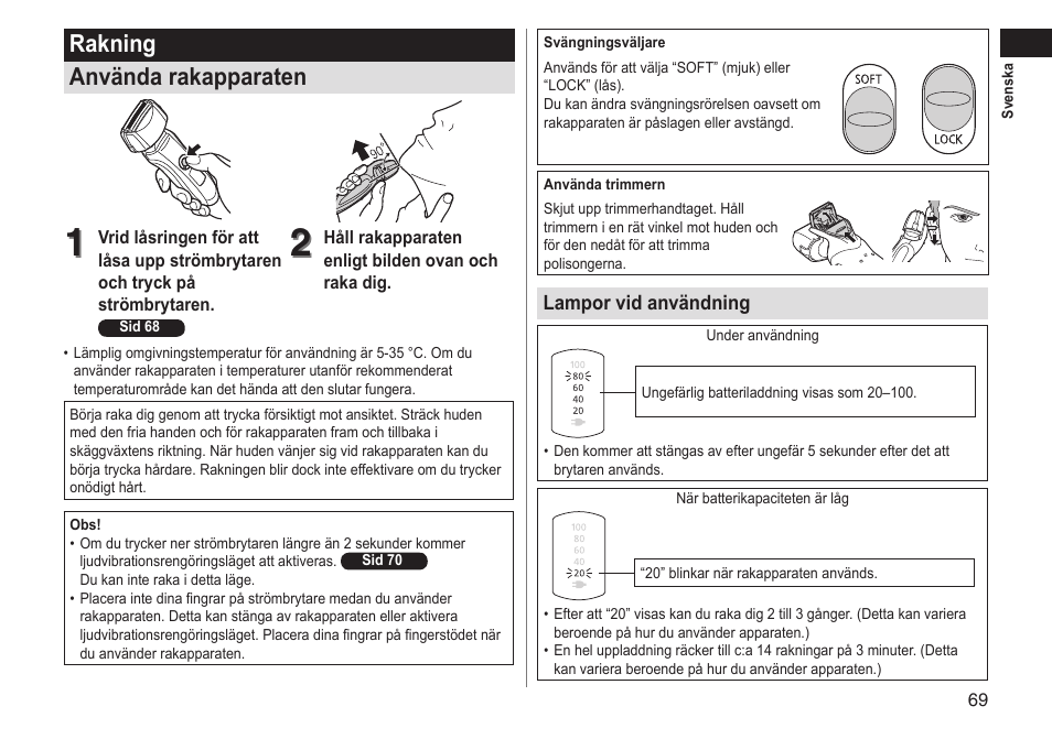 Rakning använda rakapparaten | Panasonic ESLT31 User Manual | Page 69 / 124