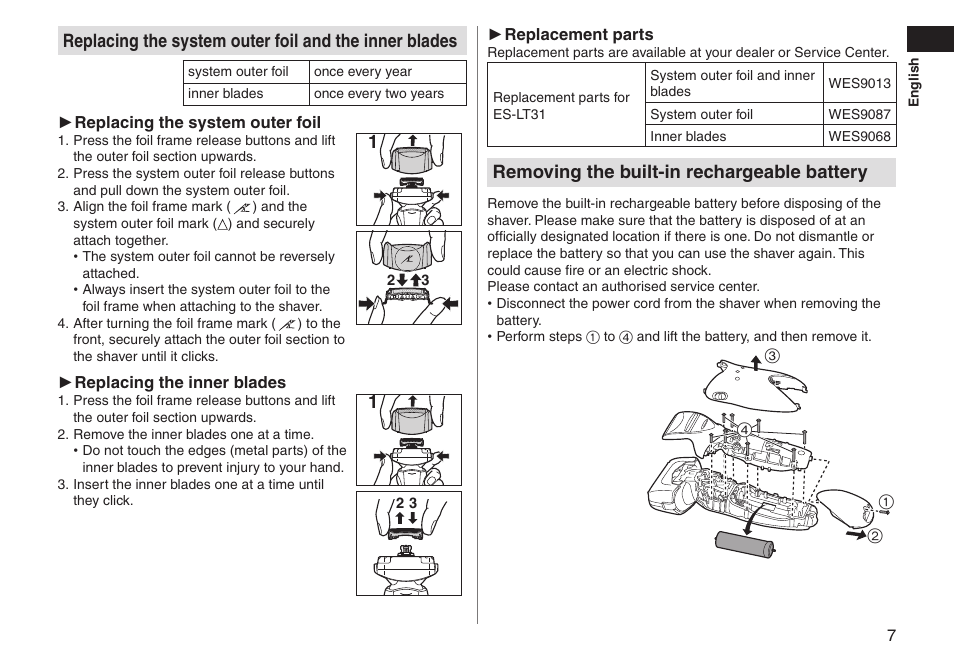 Removing the built‑in rechargeable battery | Panasonic ESLT31 User Manual | Page 7 / 124