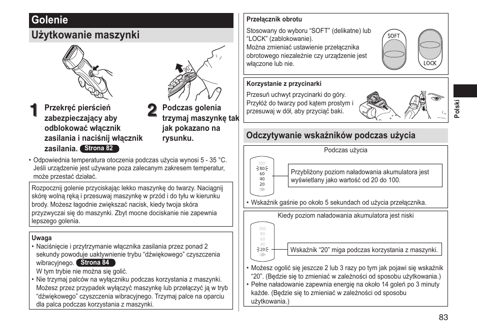 Golenie użytkowanie maszynki | Panasonic ESLT31 User Manual | Page 83 / 124