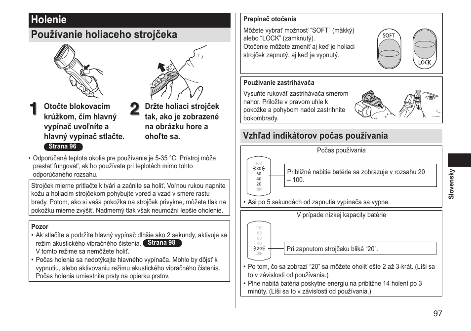 Holenie používanie holiaceho strojčeka | Panasonic ESLT31 User Manual | Page 97 / 124