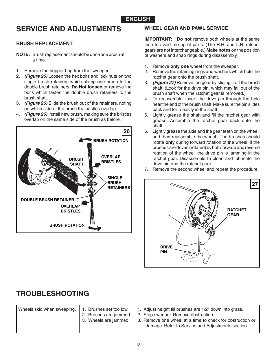 Service and adjustments troubleshooting | Agri-Fab 45-03261 User Manual | Page 13 / 24