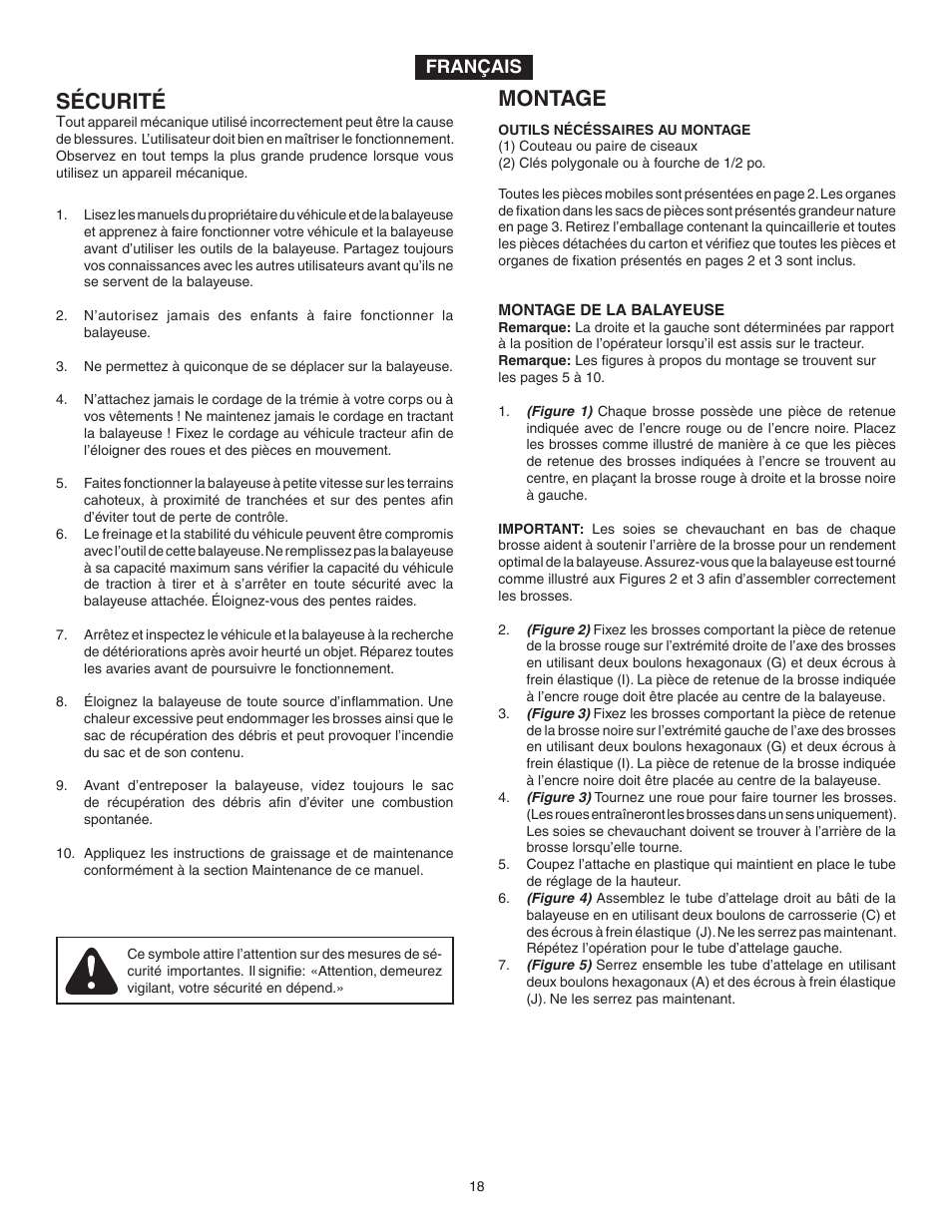 Sécurité, Montage, Français | Agri-Fab 45-03261 User Manual | Page 18 / 24