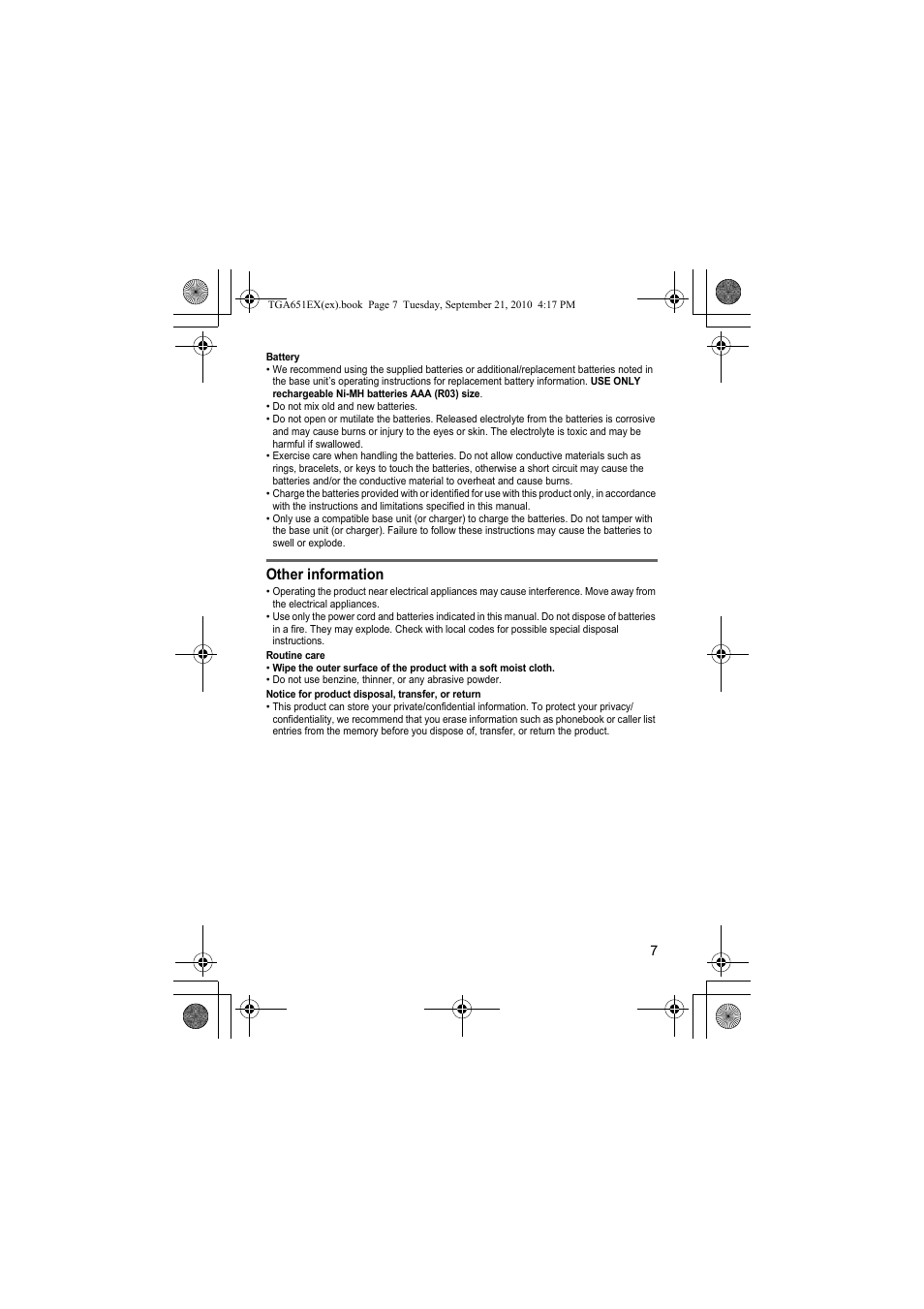 Other information | Panasonic KXTGA651EX User Manual | Page 7 / 80