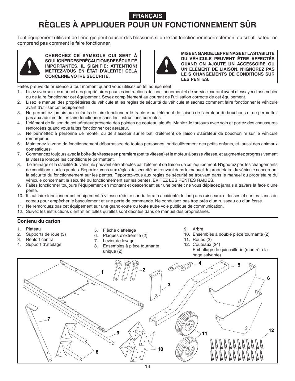 Règles à appliquer pour un fonctionnement sûr | Agri-Fab 45-0298 User Manual | Page 13 / 20