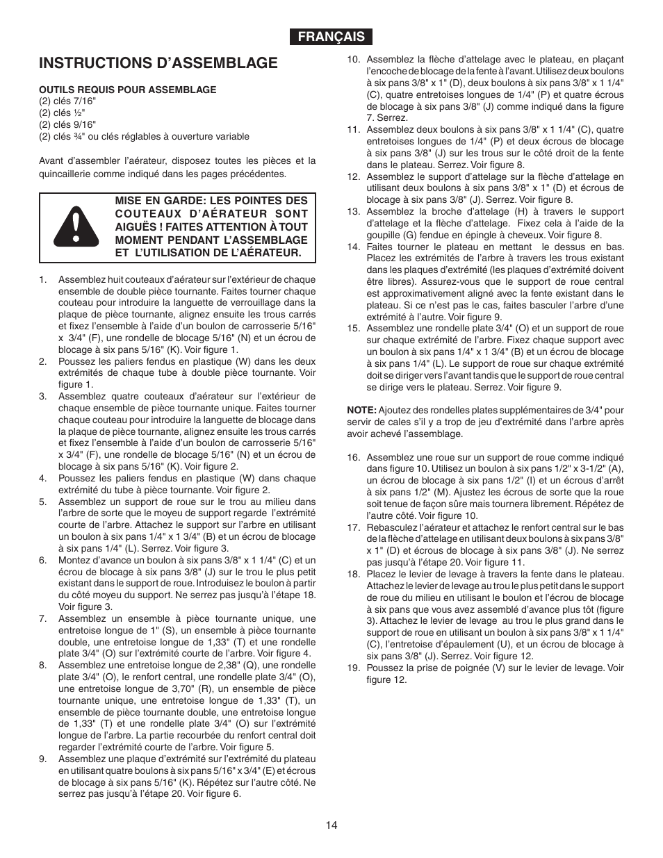 Instructions d’assemblage, Français | Agri-Fab 45-0298 User Manual | Page 14 / 20