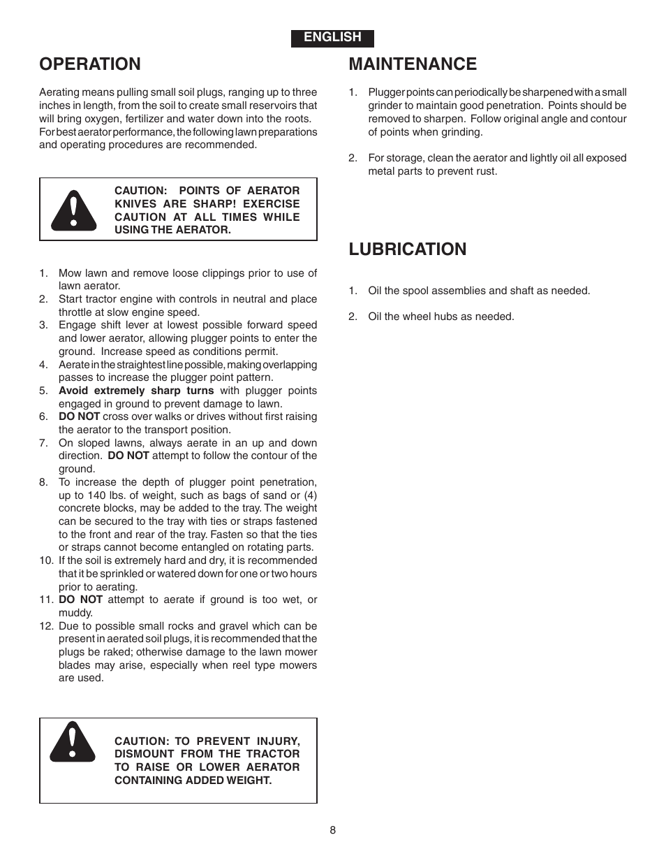 Maintenance, Operation, Lubrication | Agri-Fab 45-0298 User Manual | Page 8 / 20