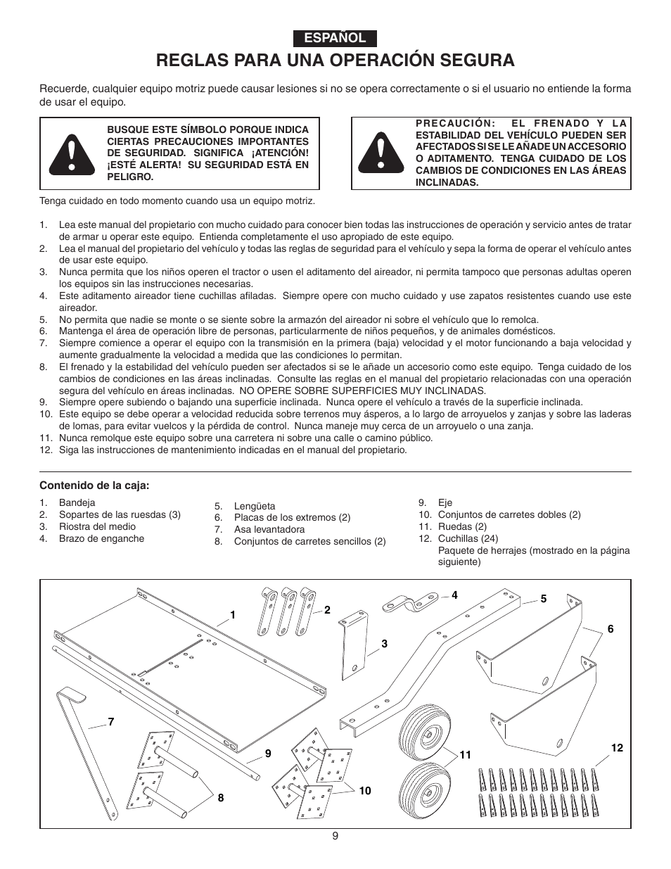 Reglas para una operación segura | Agri-Fab 45-0298 User Manual | Page 9 / 20