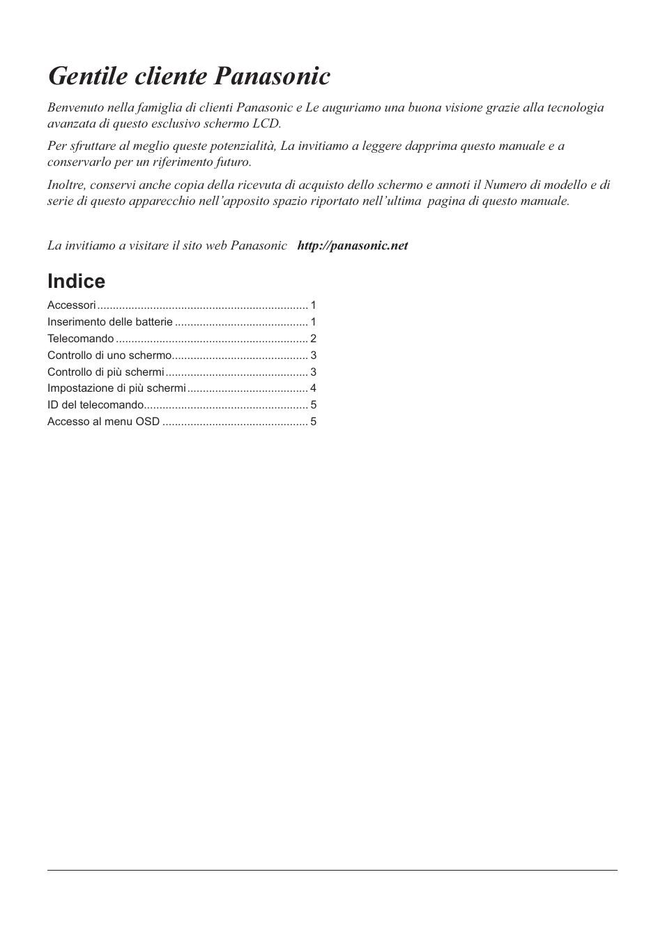 Gentile cliente panasonic, Indice | Panasonic TYRM50VW User Manual | Page 42 / 72