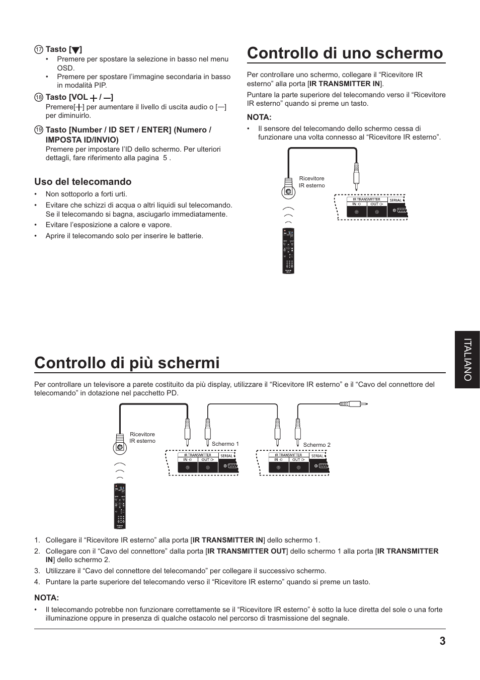 Ì5 tasto, I|) tasto [vol, Controllo di uno schermo | Nota, Controllo di più schermi, Controiio di uno schermo, Controiio di più schermi | Panasonic TYRM50VW User Manual | Page 45 / 72