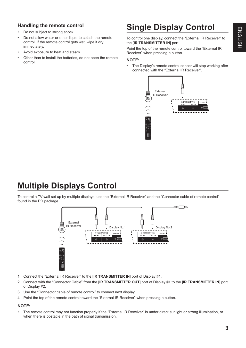 Single display control, Note, Multiple displays control | Panasonic TYRM50VW User Manual | Page 5 / 72