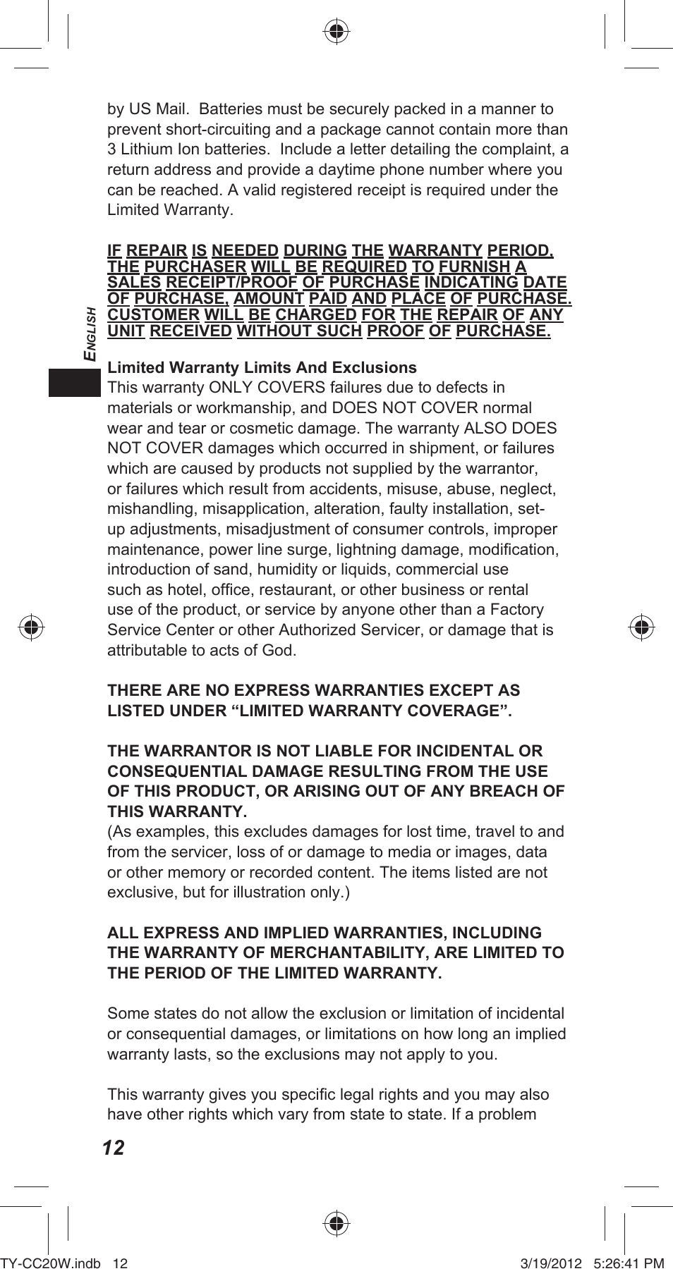Panasonic TYCC20W User Manual | Page 12 / 188