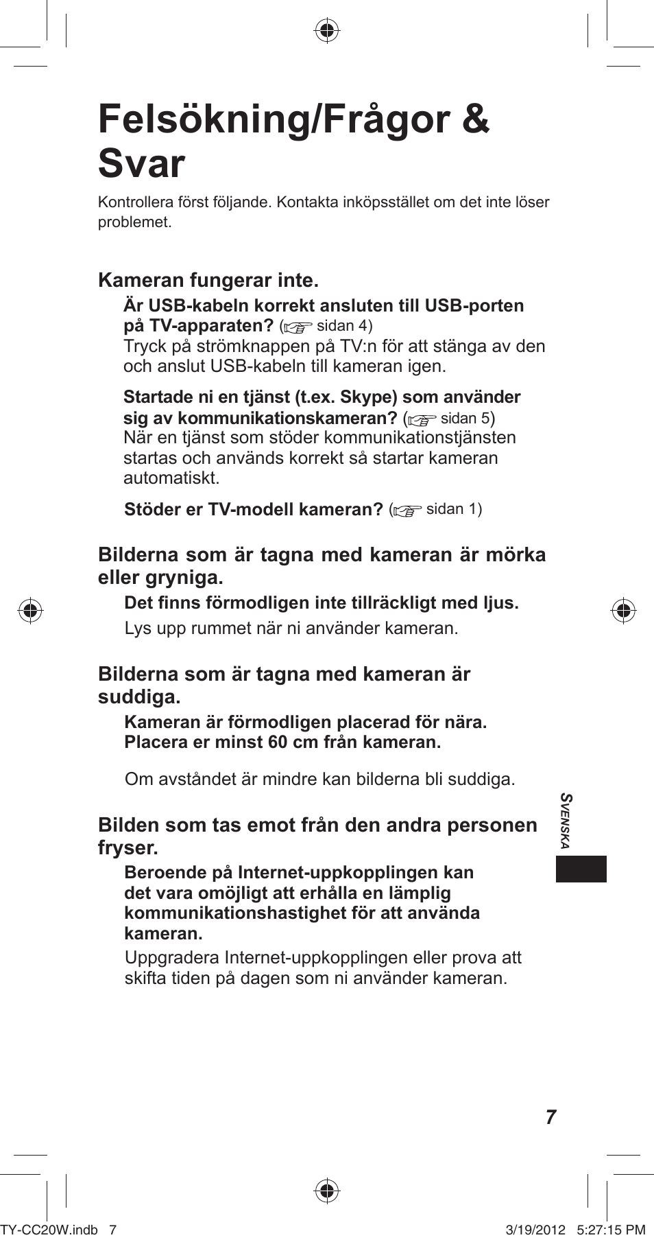 Felsökning/frågor & svar | Panasonic TYCC20W User Manual | Page 123 / 188