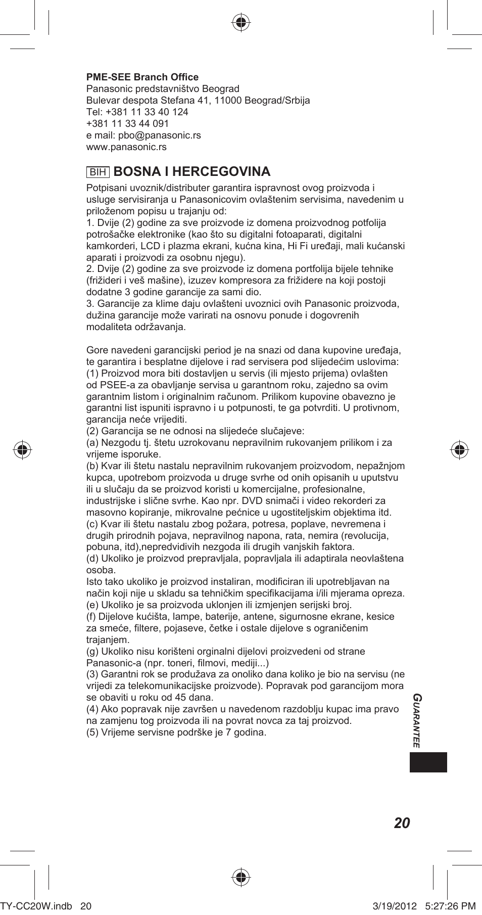 Bosna i hercegovina | Panasonic TYCC20W User Manual | Page 167 / 188