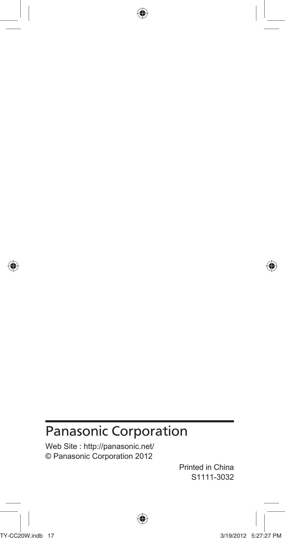 Panasonic corporation | Panasonic TYCC20W User Manual | Page 186 / 188