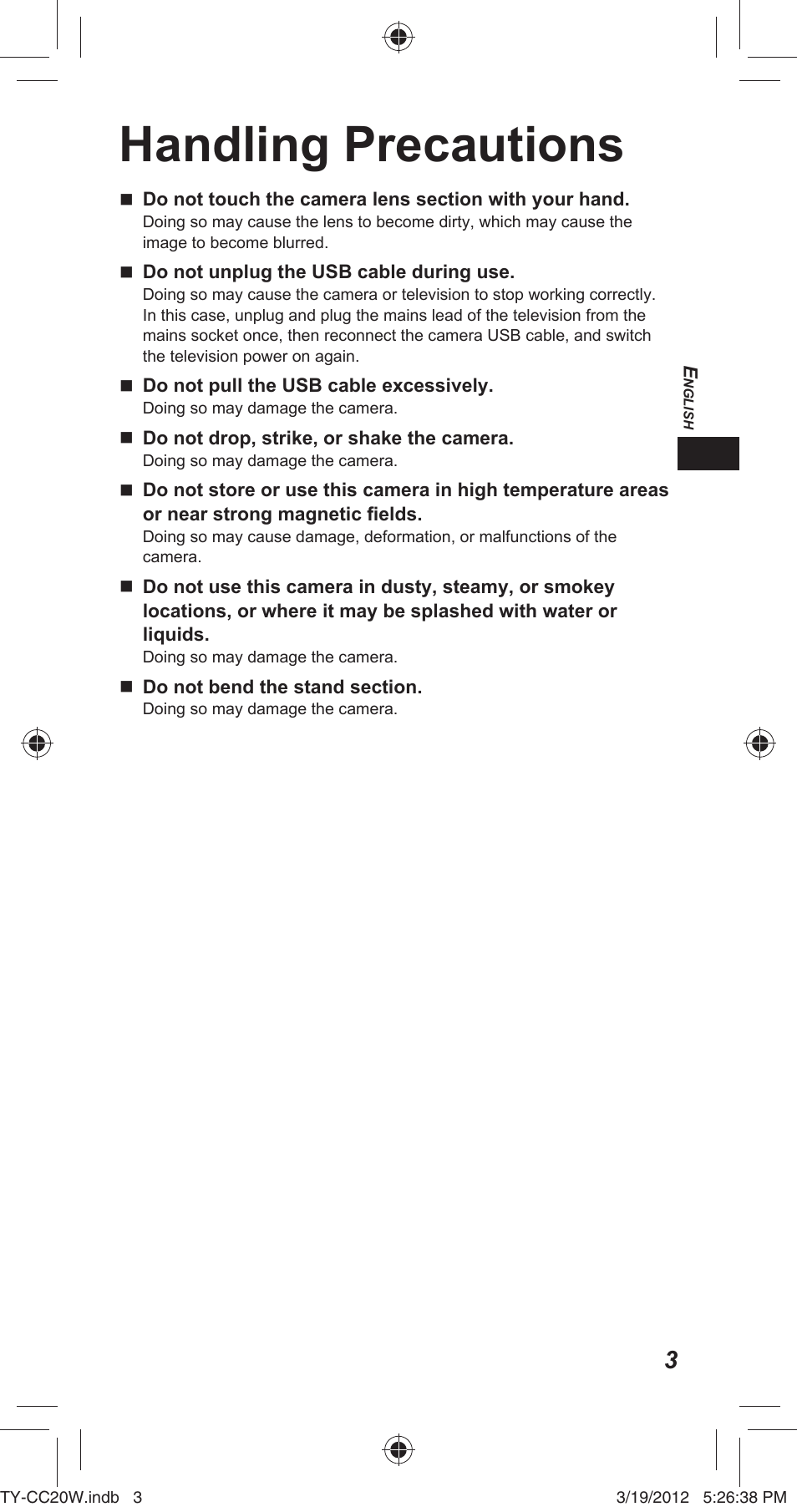 Handling precautions | Panasonic TYCC20W User Manual | Page 3 / 188
