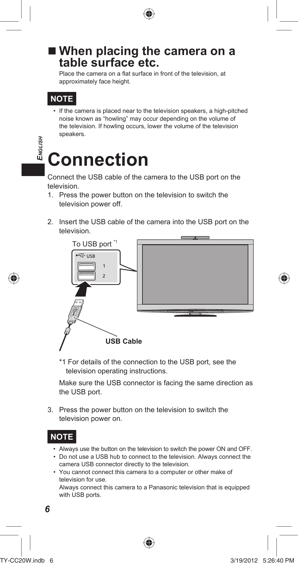 Connection, When placing the camera on a table surface etc | Panasonic TYCC20W User Manual | Page 6 / 188
