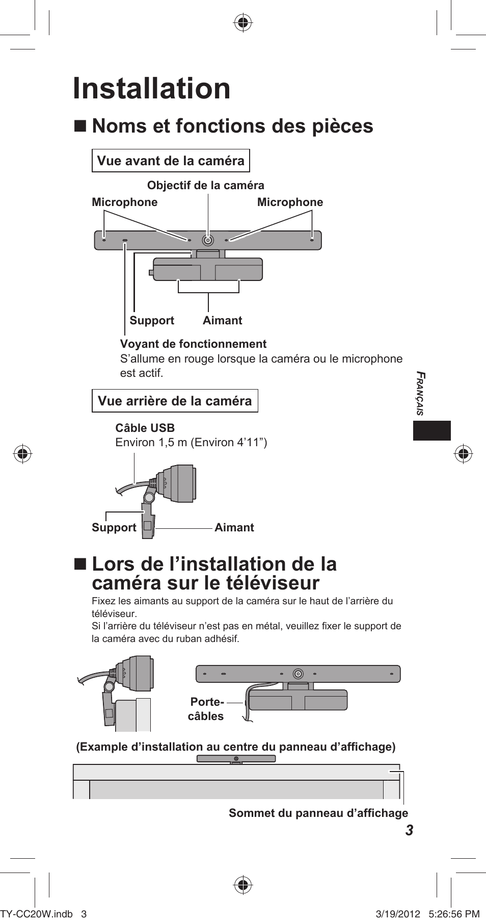 Installation, Noms et fonctions des pièces | Panasonic TYCC20W User Manual | Page 61 / 188