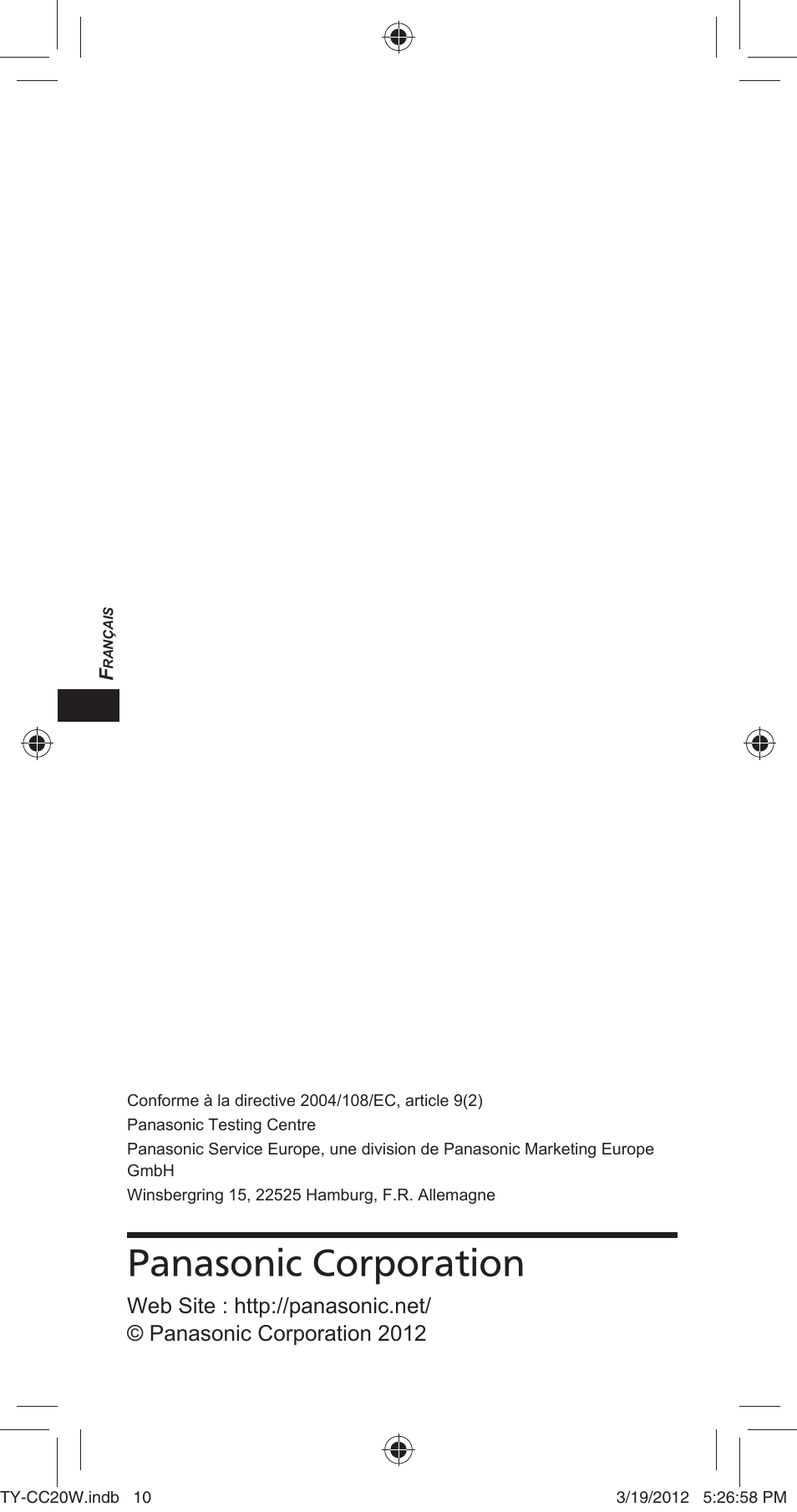 Panasonic corporation | Panasonic TYCC20W User Manual | Page 68 / 188