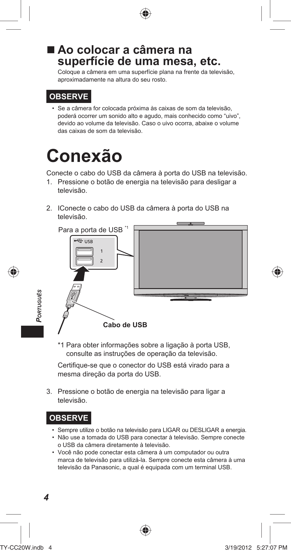 Conexão, Ao colocar a câmera na superfície de uma mesa, etc | Panasonic TYCC20W User Manual | Page 96 / 188