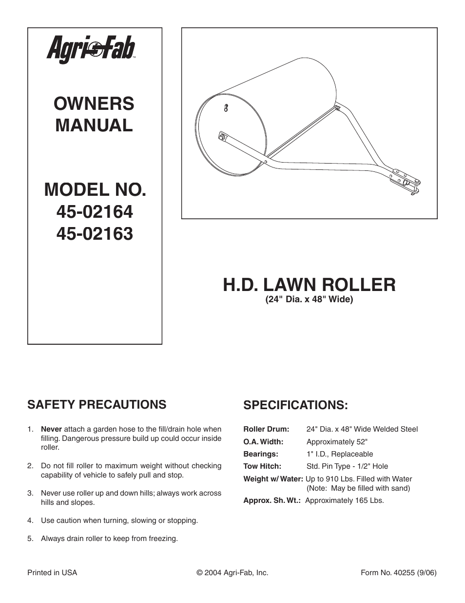 Agri-Fab H.D. Lawn Roller 45-02164 User Manual | 2 pages