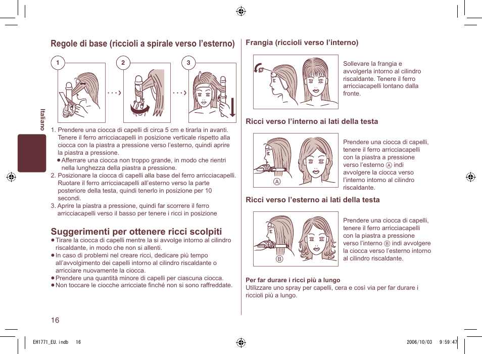 Suggerimenti per ottenere ricci scolpiti | Panasonic EH1771 User Manual | Page 16 / 80