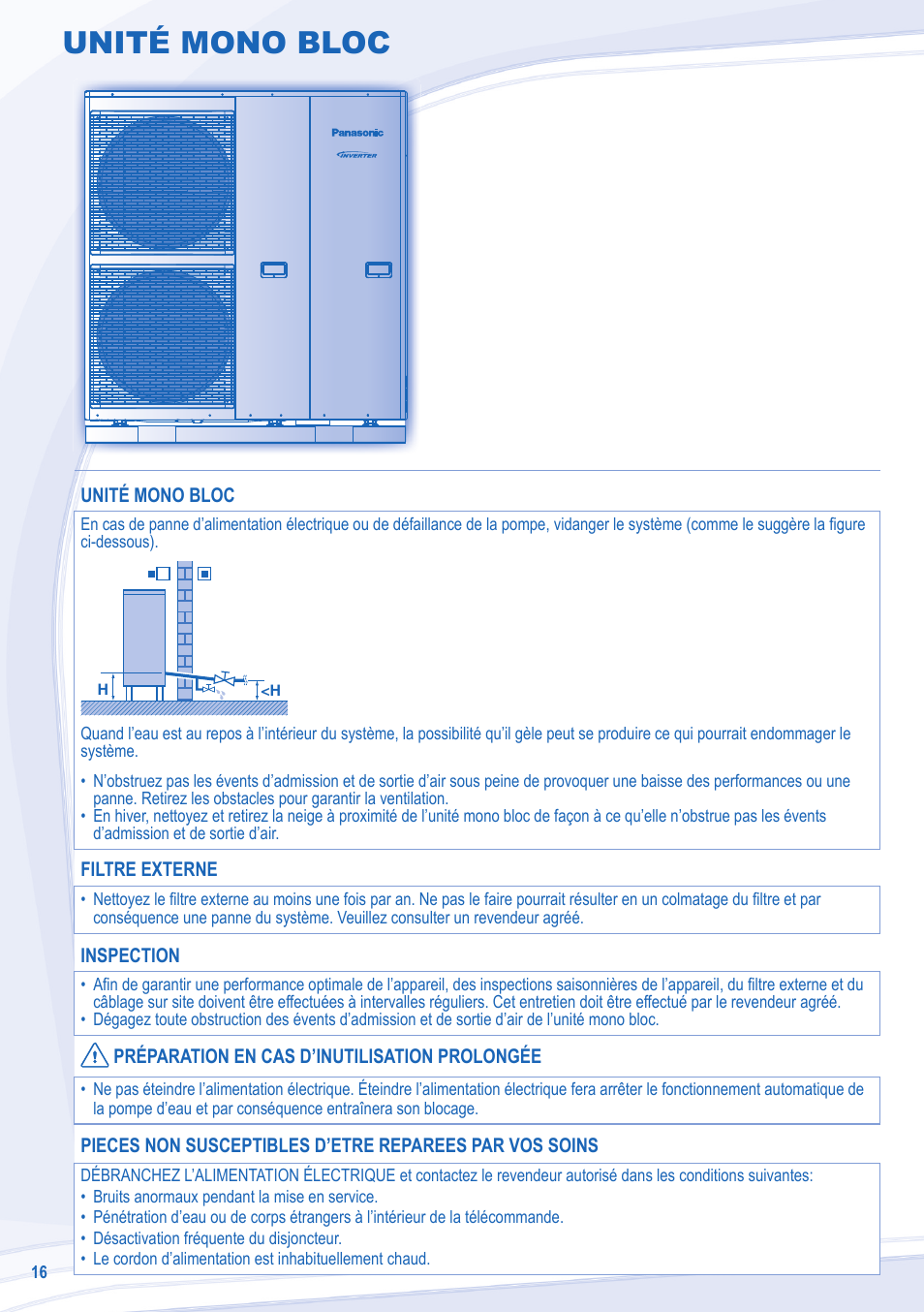 Unité mono bloc | Panasonic WHMDF09C3E8 User Manual | Page 16 / 76