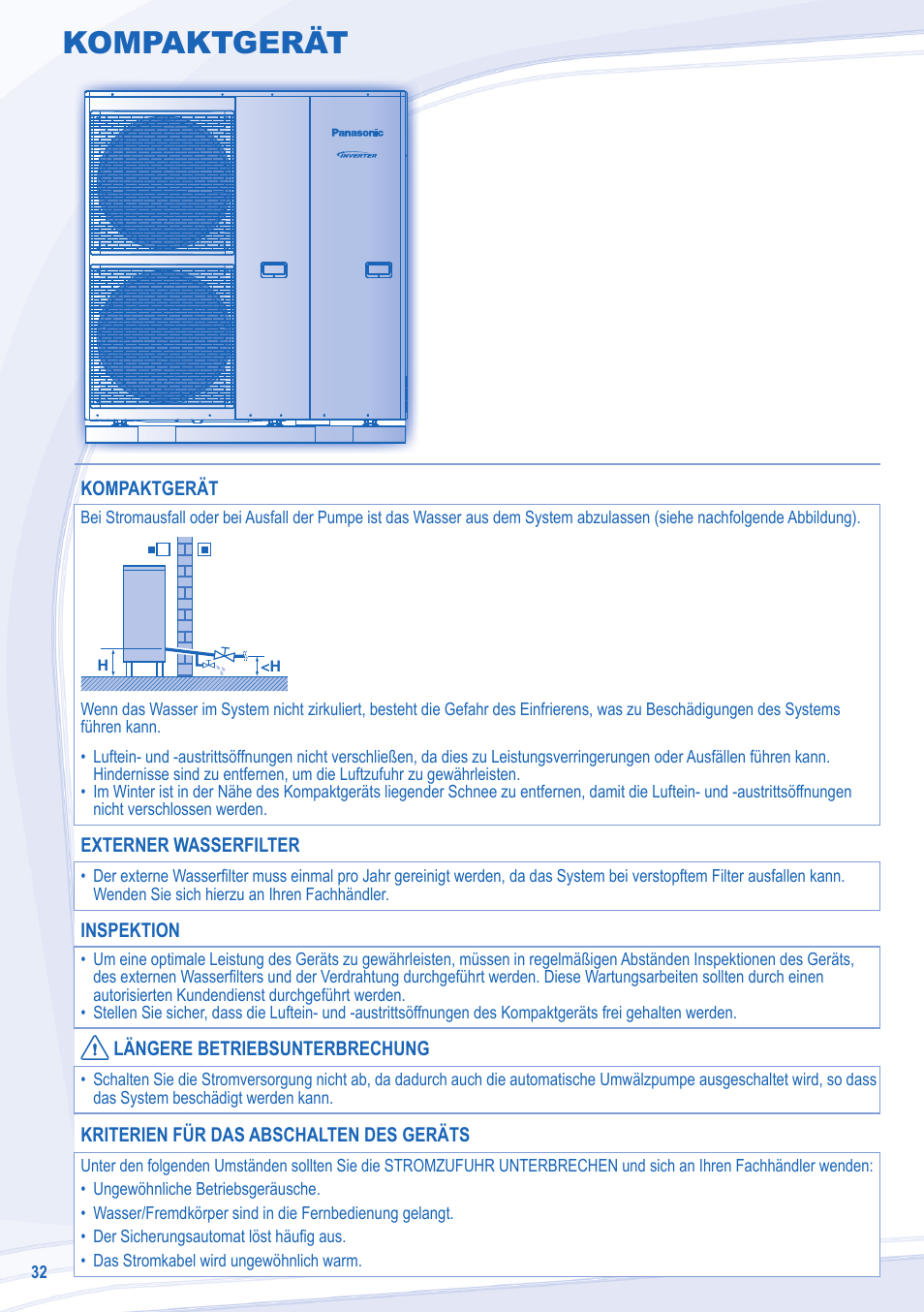 Kompaktgerät | Panasonic WHMDF09C3E8 User Manual | Page 32 / 76