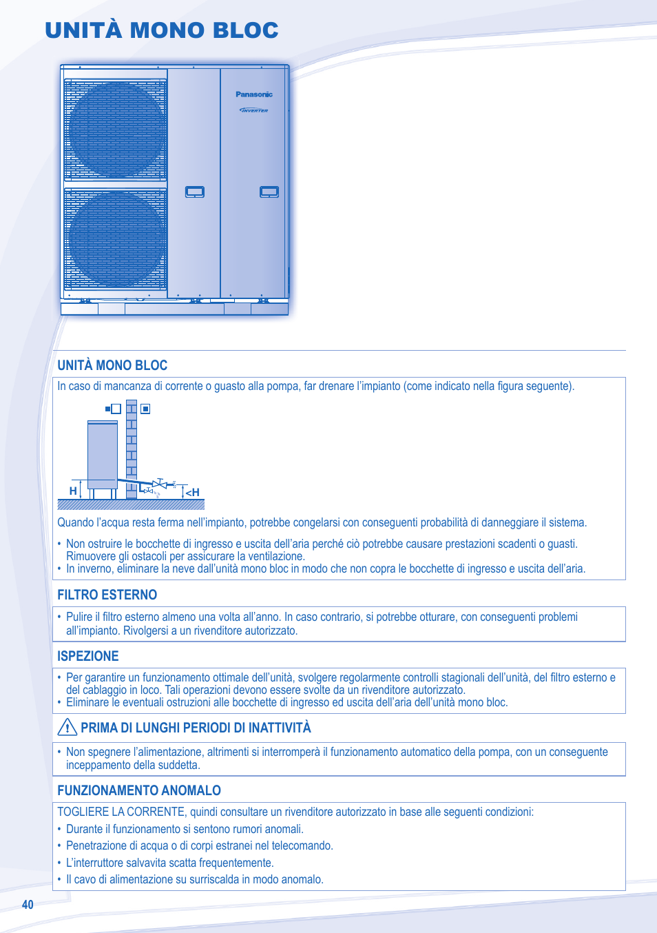 Unità mono bloc | Panasonic WHMDF09C3E8 User Manual | Page 40 / 76