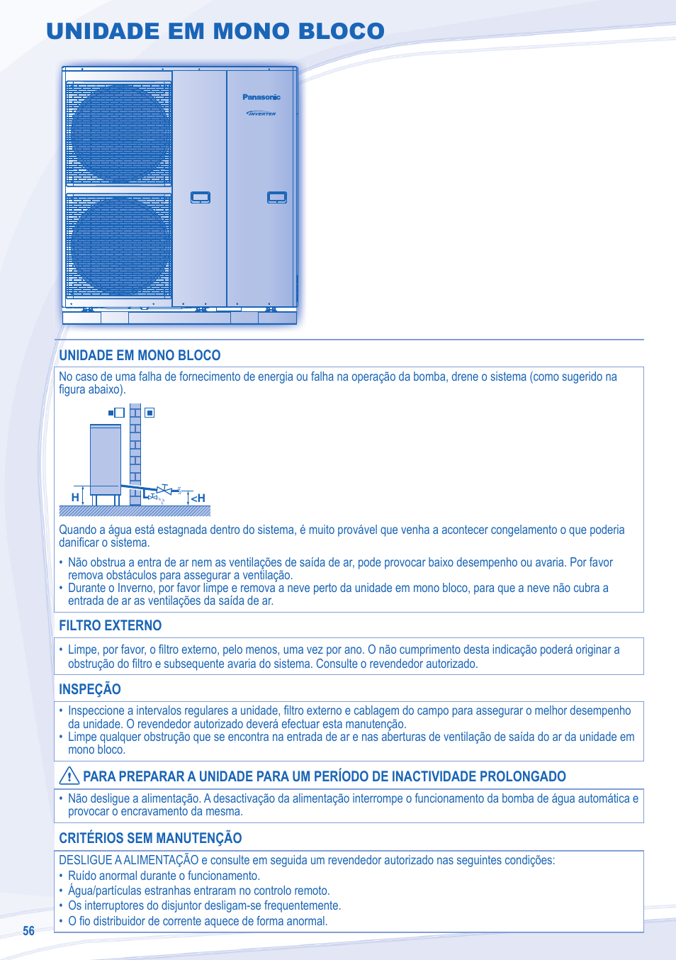 Unidade em mono bloco | Panasonic WHMDF09C3E8 User Manual | Page 56 / 76