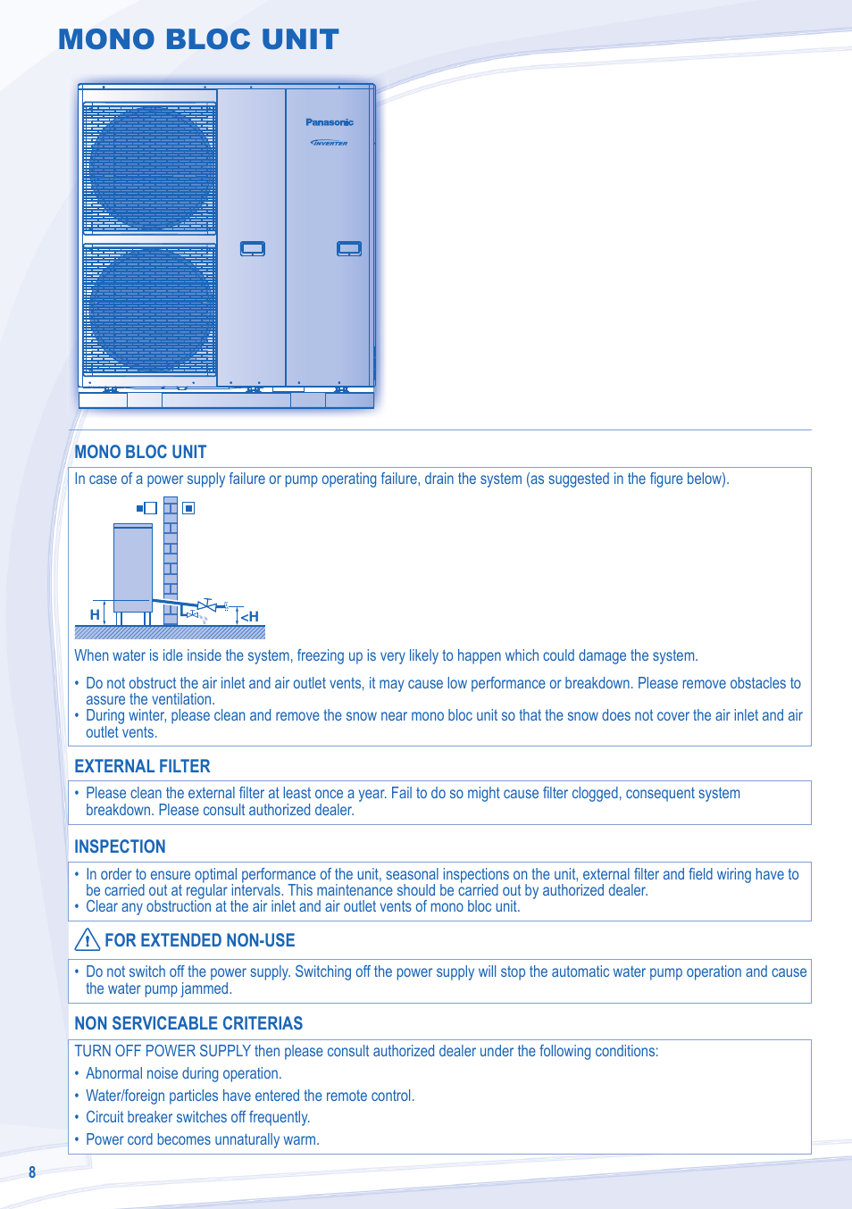 Mono bloc unit | Panasonic WHMDF09C3E8 User Manual | Page 8 / 76