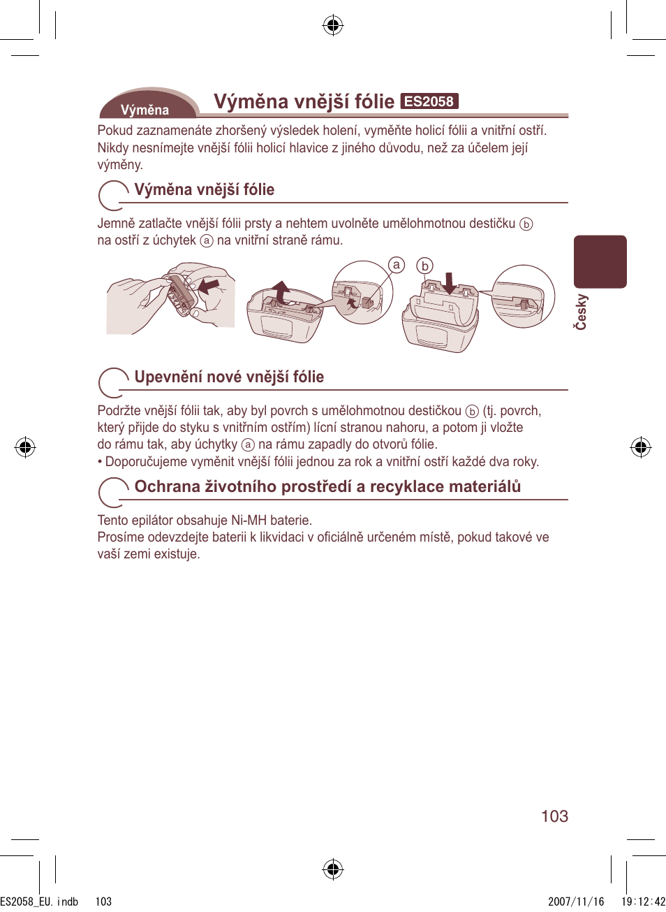 Výměna vnější fólie | Panasonic ES2056 User Manual | Page 103 / 168