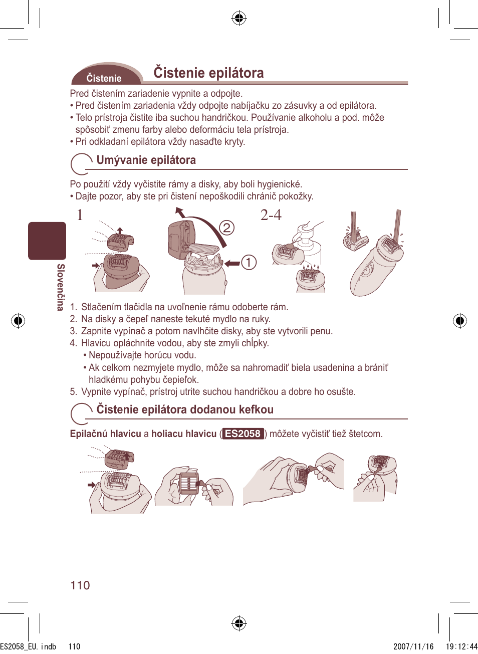 Čistenie epilátora | Panasonic ES2056 User Manual | Page 110 / 168