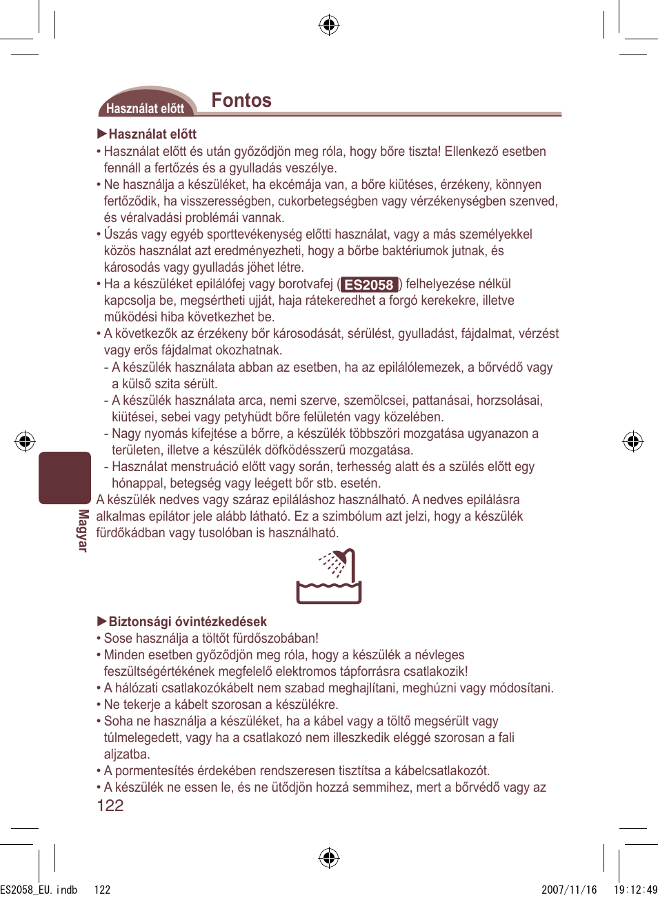 Fontos | Panasonic ES2056 User Manual | Page 122 / 168