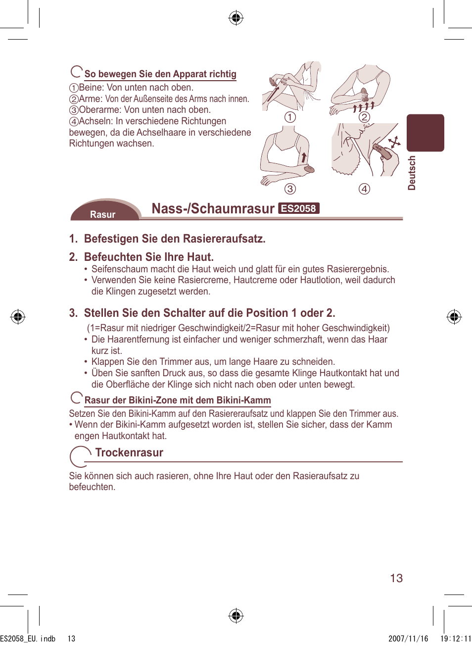 Nass-/schaumrasur | Panasonic ES2056 User Manual | Page 13 / 168