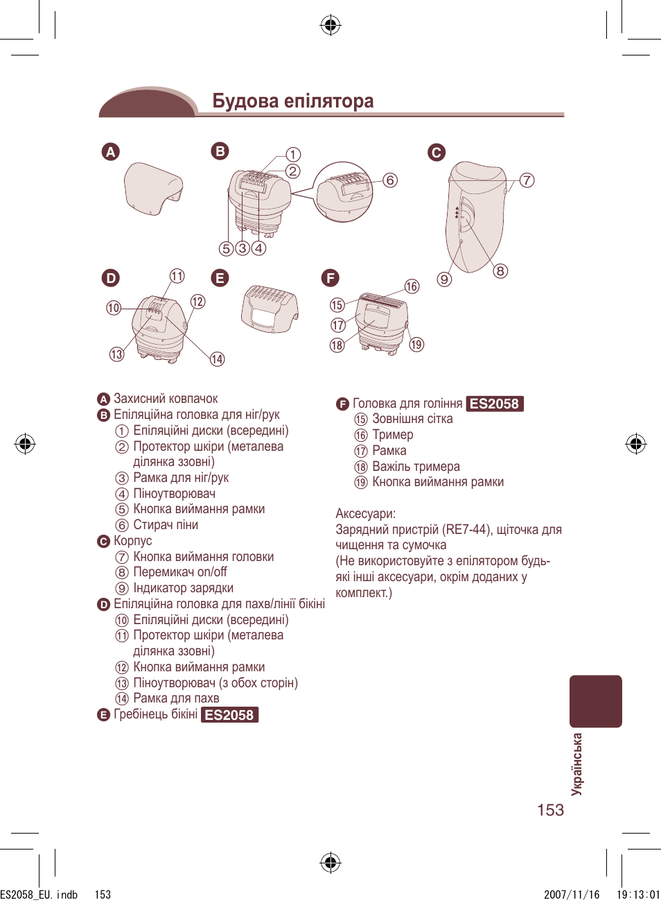 Будова епілятора | Panasonic ES2056 User Manual | Page 153 / 168