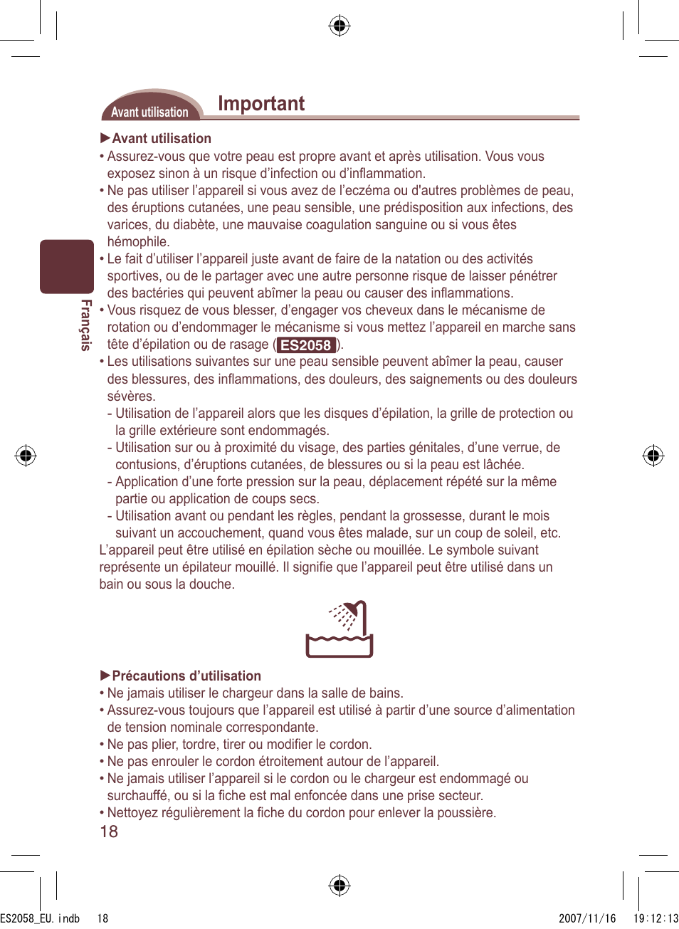 Important | Panasonic ES2056 User Manual | Page 18 / 168