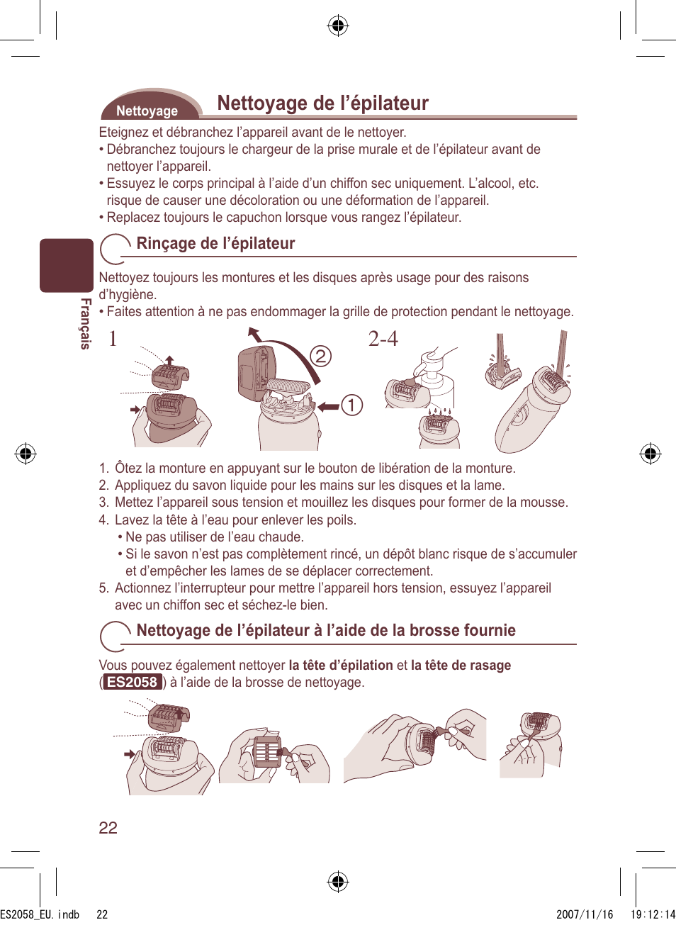 Nettoyage de l’épilateur | Panasonic ES2056 User Manual | Page 22 / 168