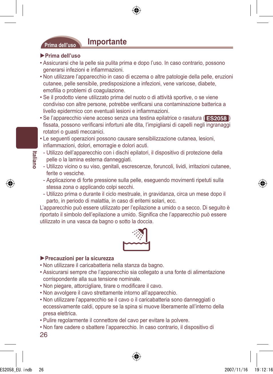 Importante | Panasonic ES2056 User Manual | Page 26 / 168