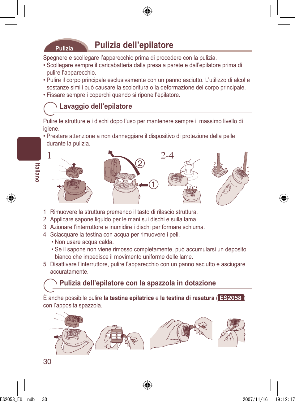 Pulizia dell’epilatore | Panasonic ES2056 User Manual | Page 30 / 168