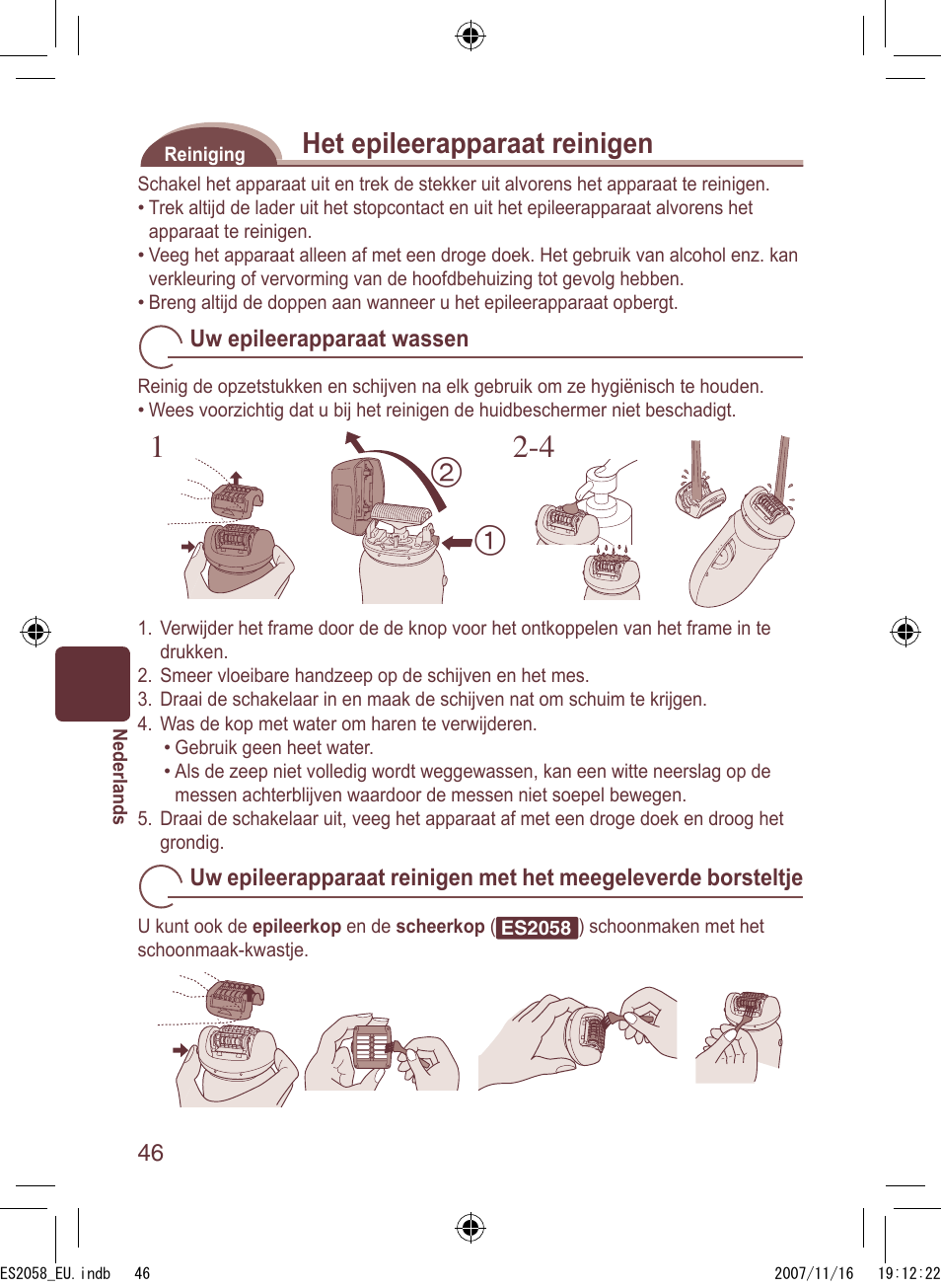 Het epileerapparaat reinigen | Panasonic ES2056 User Manual | Page 46 / 168