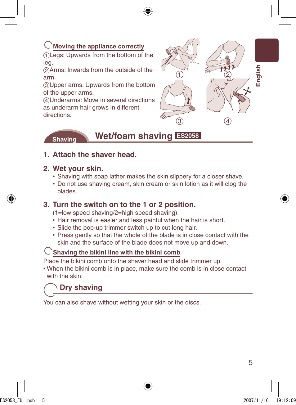 Wet/foam shaving | Panasonic ES2056 User Manual | Page 5 / 168