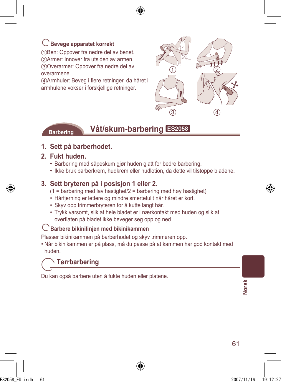 Våt/skum-barbering | Panasonic ES2056 User Manual | Page 61 / 168