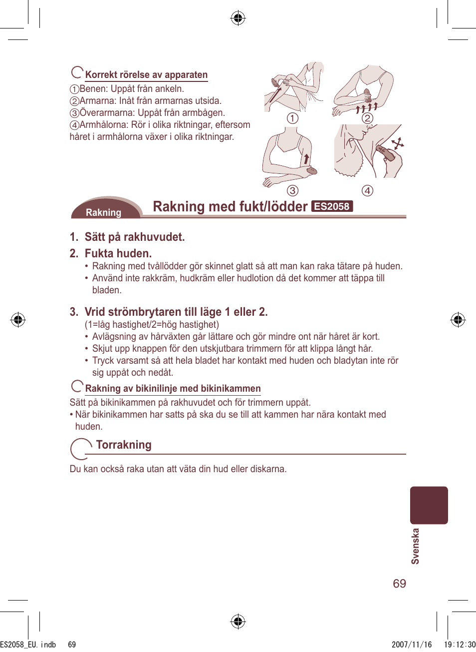 Rakning med fukt/lödder | Panasonic ES2056 User Manual | Page 69 / 168