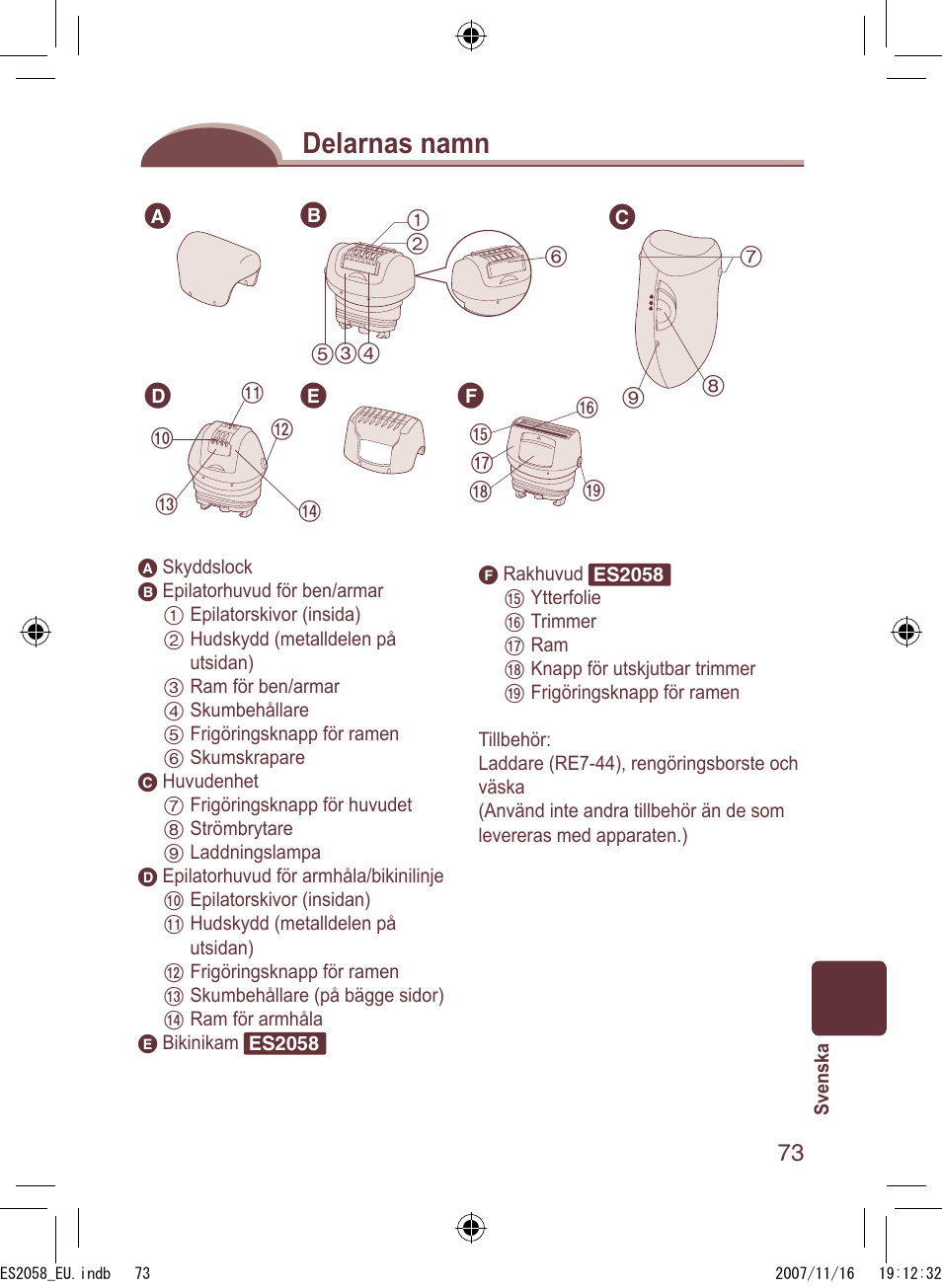 Delarnas namn | Panasonic ES2056 User Manual | Page 73 / 168