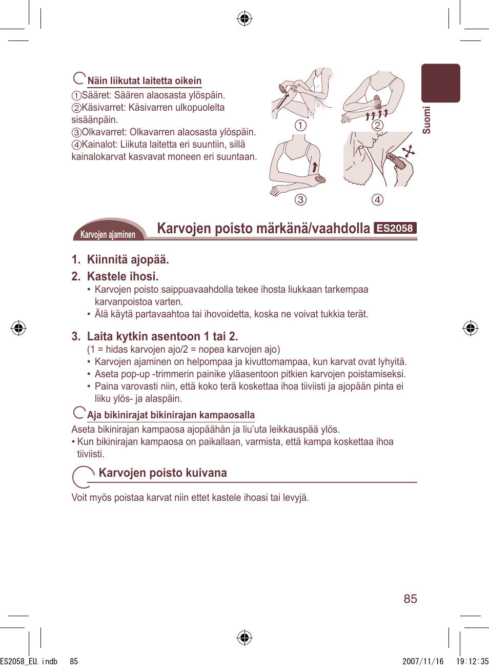 Karvojen poisto märkänä/vaahdolla | Panasonic ES2056 User Manual | Page 85 / 168