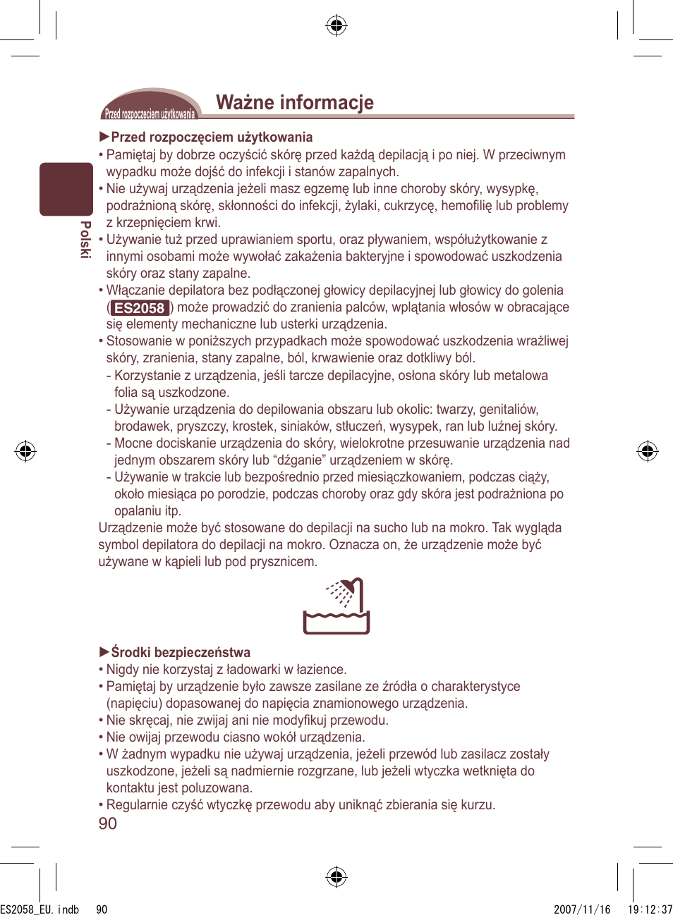 Ważne informacje | Panasonic ES2056 User Manual | Page 90 / 168